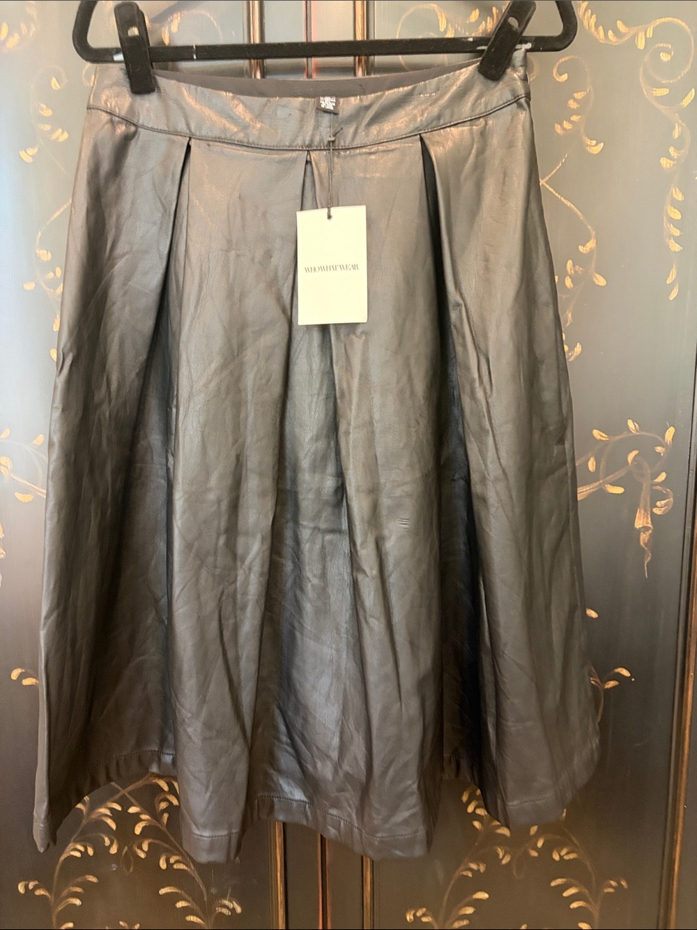 Who What Wear Black A-Line Faux Leather Midi Skirt